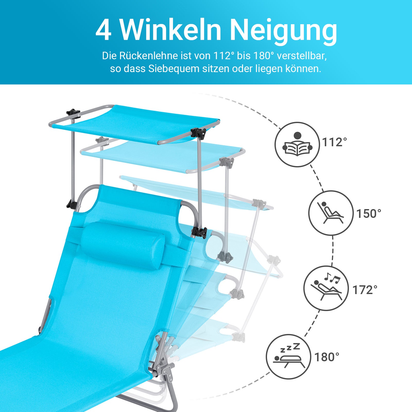 Vorverkauf | SoBuy | Sonnenliege mit Sonnendach | Relaxstuhl für Gärten, Höfe, Strände | Blau | OGS48-B