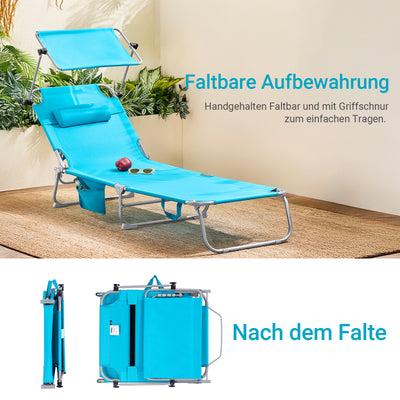 SoBuy | Sonnenliege mit Sonnendach | Relaxstuhl für Gärten, Höfe, Strände | Blau | OGS48-B