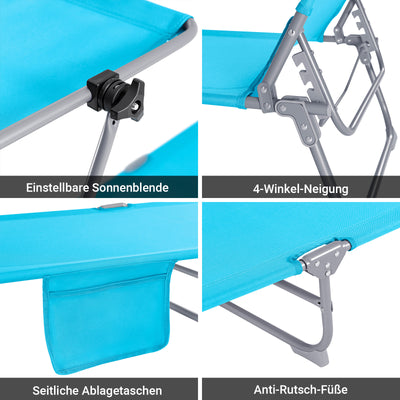 SoBuy | Sonnenliege mit Sonnendach | Relaxstuhl für Gärten, Höfe, Strände | Blau | OGS48-B