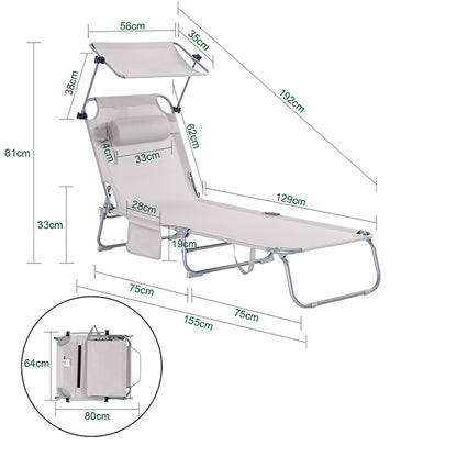 Vorverkauf | SoBuy | Sonnenliege mit Sonnendach  | Relaxstuhl für Gärten, Höfe, Strände | Beige | OGS48-MI