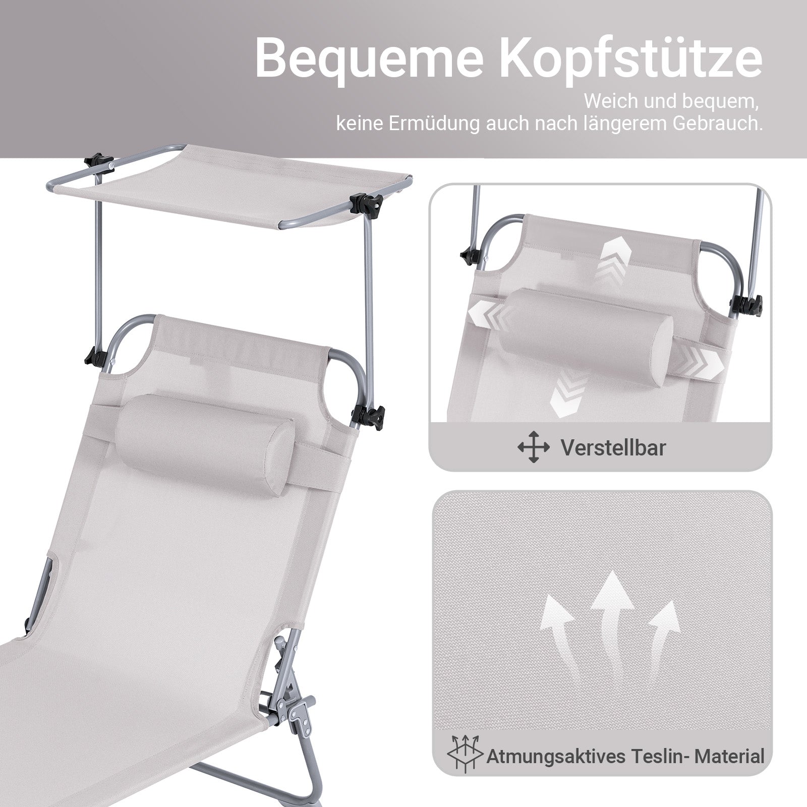 Vorverkauf | SoBuy | 2-er Set Sonnenliege mit Sonnendach | Relaxstuhl für Gärten, Strände | Beige | OGS48-MIx2