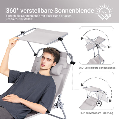 SoBuy | Sonnenliege mit Sonnendach  | Relaxstuhl für Gärten, Höfe, Strände | Beige | OGS48-MI