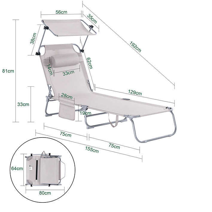Vorverkauf | SoBuy | 2-er Set Sonnenliege mit Sonnendach | Relaxstuhl für Gärten, Strände | Beige | OGS48-MIx2