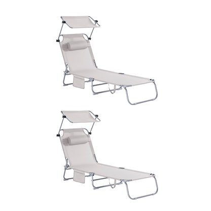 Vorverkauf | SoBuy | 2-er Set Sonnenliege mit Sonnendach | Relaxstuhl für Gärten, Strände | Beige | OGS48-MIx2