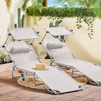 Vorverkauf | SoBuy | 2-er Set Sonnenliege mit Sonnendach | Relaxstuhl für Gärten, Strände | Beige | OGS48-MIx2