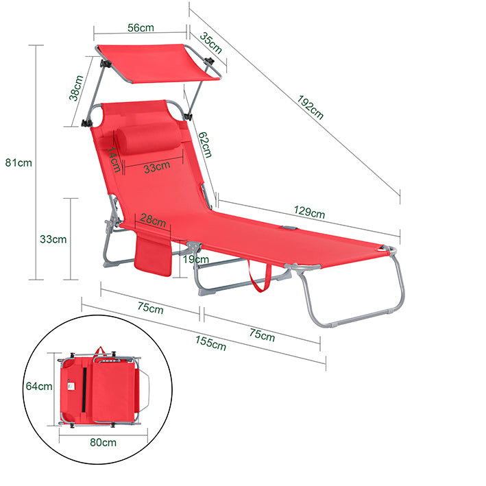 Vorverkauf | SoBuy | Sonnenliege mit Sonnendach | Relaxstuhl für Gärten, Höfe, Strände | Rot | OGS48-R