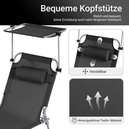 Vorverkauf | SoBuy | Sonnenliege mit Sonnendach | Relaxstuhl für Gärten, Höfe, Strände | Schwarz | OGS48-SCH