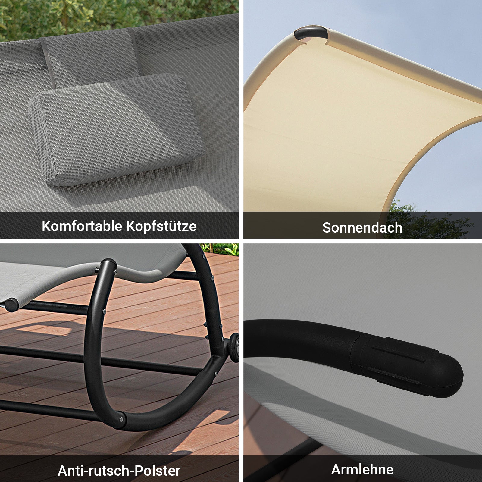 SoBuy | Schaukelliege für 2 Personen | Sonnenliege mit Rollen | Gartenbett mit Sonnendach | OGS50-HG