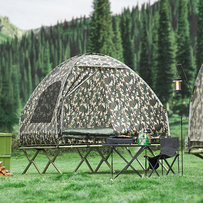 SoBuy | faltbar 4in1-Zelt | Camping Set | Feldbett mit Zelt Schlafsack | 2 Person | Tarnfarbe | OGS32-L-TN