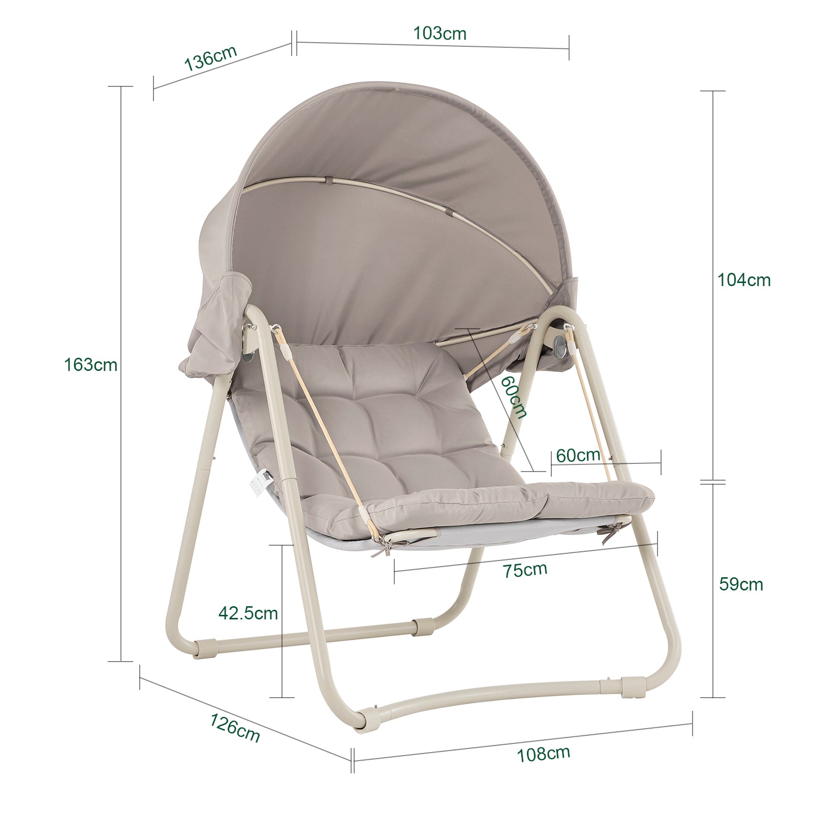 SoBuy Outdoor Hängesessel mit Sonnendach | Hängestuhl für Garten & Balkon Beige OGS62-MI