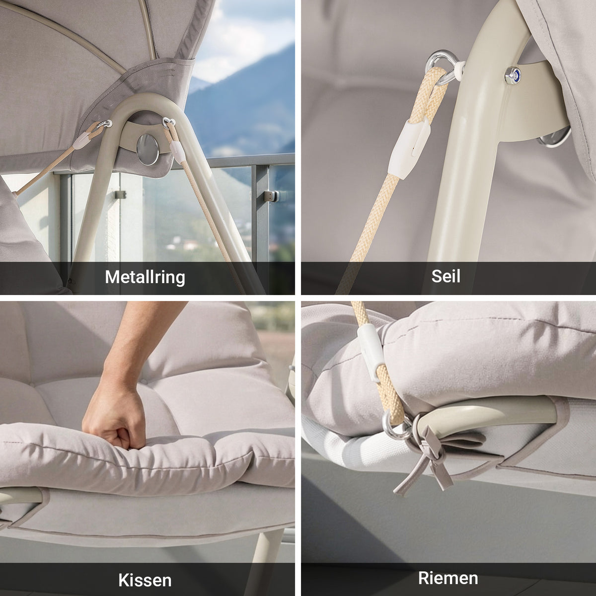 Vorverkauf | SoBuy Outdoor Hängesessel mit Sonnendach | Hängestuhl für Garten & Balkon Beige OGS62-MI