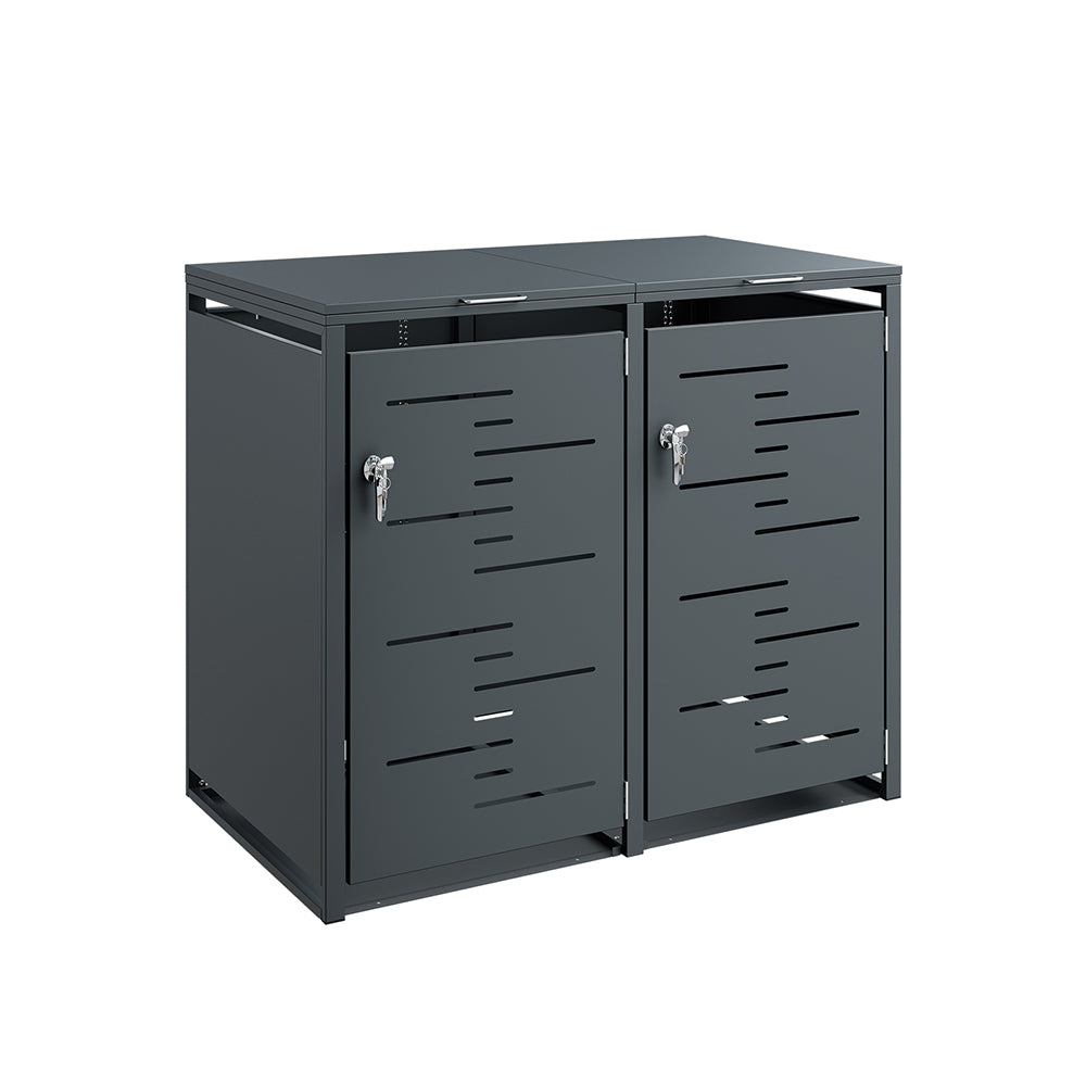 SoBuy | Mülltonnenboxen | Mülltonnenbox 2er 240l Metall abschließbar | Dark Gray | OGS64-DG
