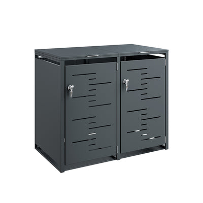 SoBuy | Mülltonnenboxen | Mülltonnenbox 2er 240l Metall abschließbar | Dark Gray | OGS64-DG