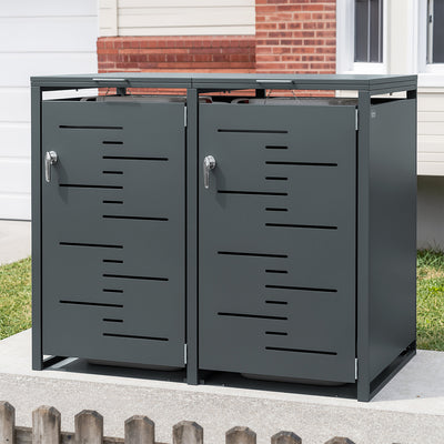 SoBuy | Mülltonnenboxen | Mülltonnenbox 2er 240l Metall abschließbar | Dark Gray | OGS64-DG