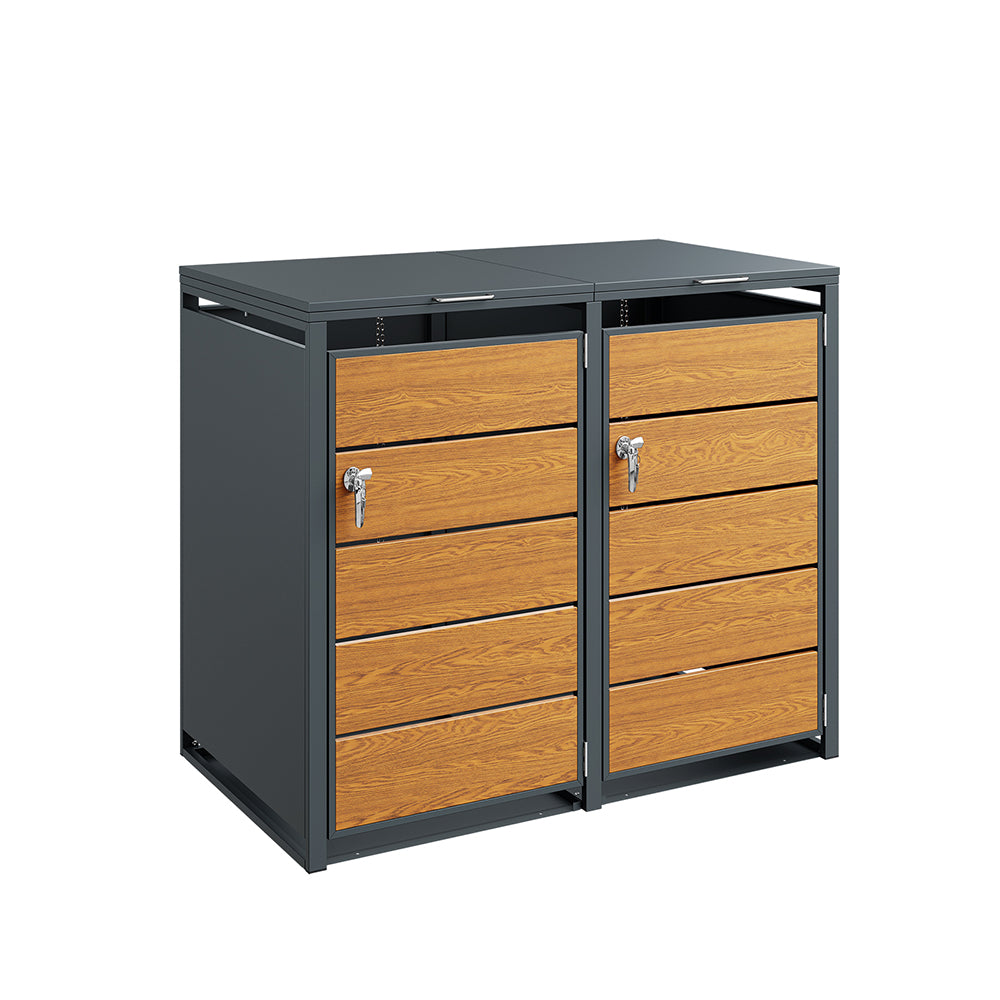 SoBuy | Mülltonnenboxen | Mülltonnenbox 2er 240l abschließbar | Dark Gray | 134×80×116 cm | OGS64-N