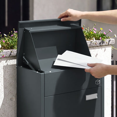 SoBuy Paketbox mit Briefkasten Paketbox Anthrazit mit Zahlenschloss Dunkelgrau OGS65-DG