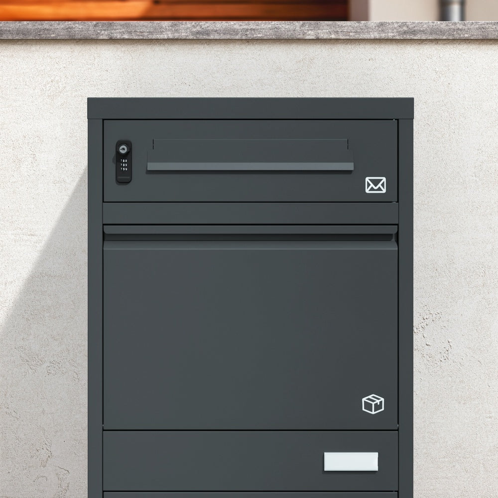 SoBuy Paketbox mit Briefkasten Paketbox Anthrazit XXL freistehend Dunkelgrau 55×41.3×112 cm OGS67-DG