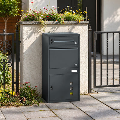 SoBuy Paketbox mit Briefkasten Paketbox Anthrazit XXL freistehend Dunkelgrau 55×41.3×112 cm OGS67-DG