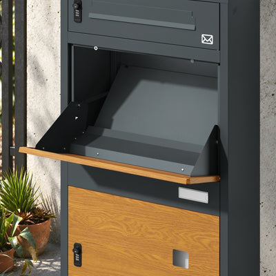 SoBuy Paketbox mit Briefkasten XXL Paketbriefkasten freistehend in Anthrazit Dunkelgrau OGS67-N