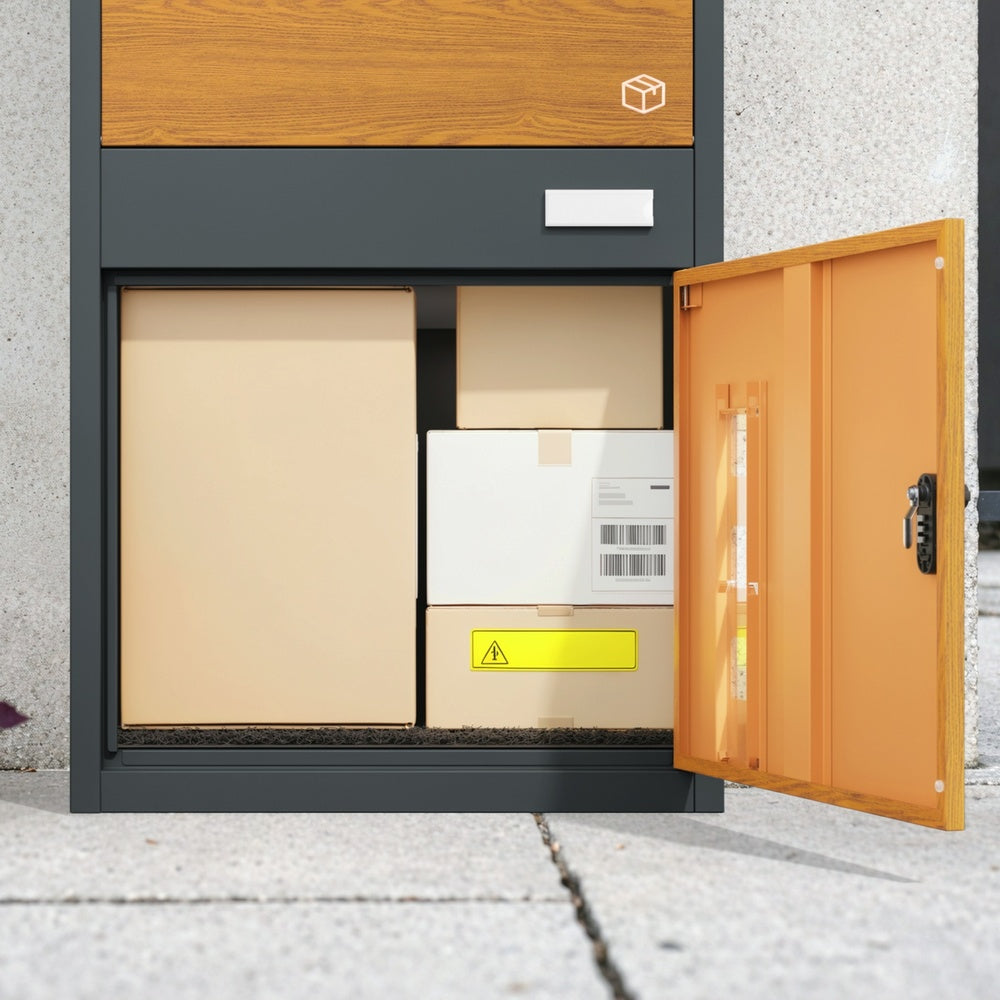 SoBuy Paketbox mit Briefkasten XXL Paketbriefkasten freistehend in Anthrazit Dunkelgrau OGS67-N