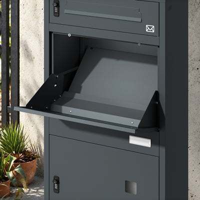 SoBuy Paketbox mit Briefkasten Paketbox XXL Anthrazit mit Briefkasten Dunkelgrau OGS68-DG