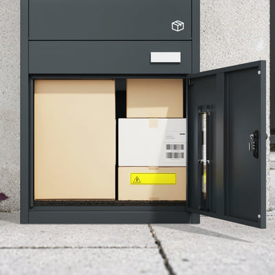 SoBuy Paketbox mit Briefkasten Paketbox XXL Anthrazit mit Briefkasten Dunkelgrau OGS68-DG