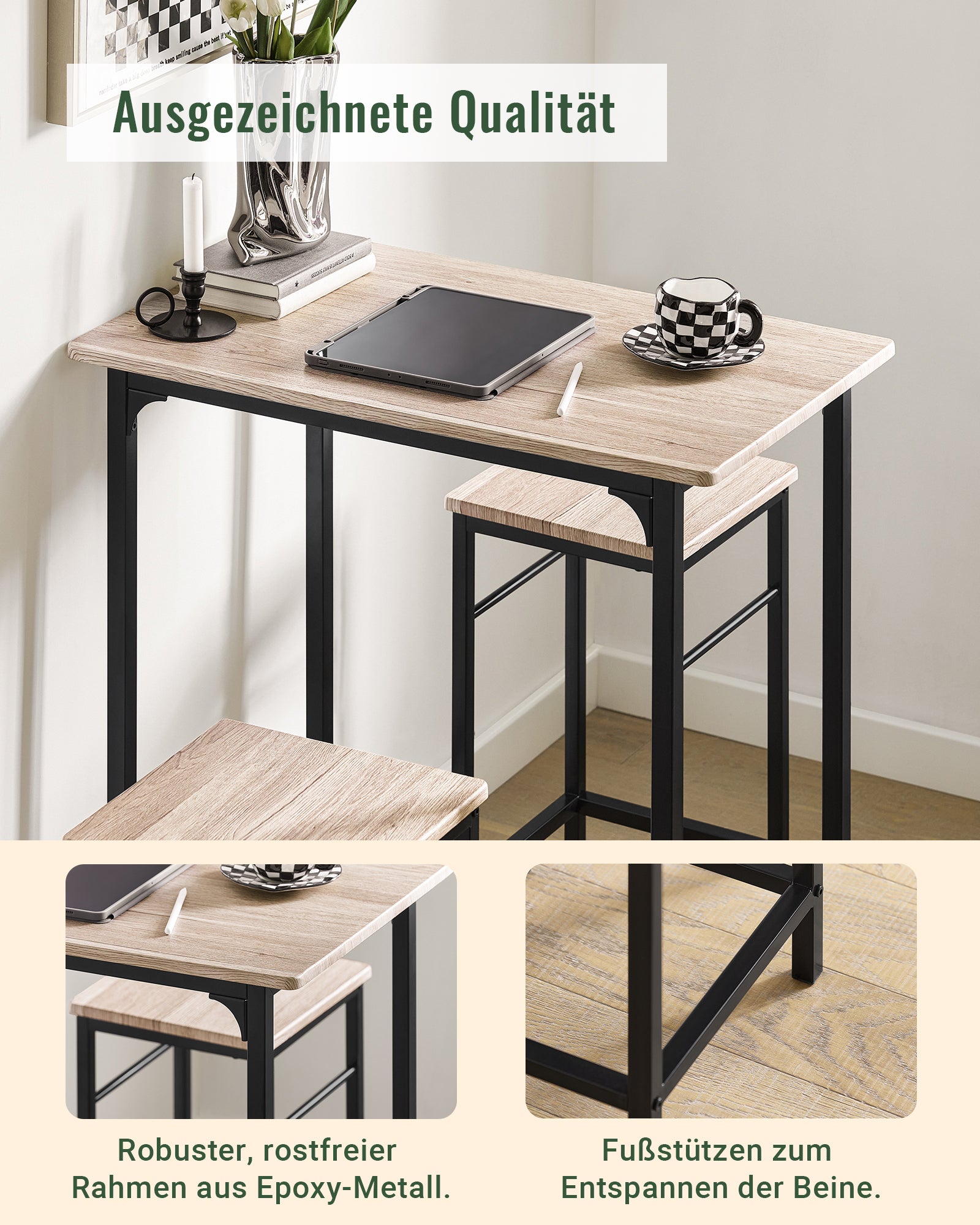 SoBuy | Bartisch mit 2 Hockern | Bartisch set | 3-teilig | OGT10-N