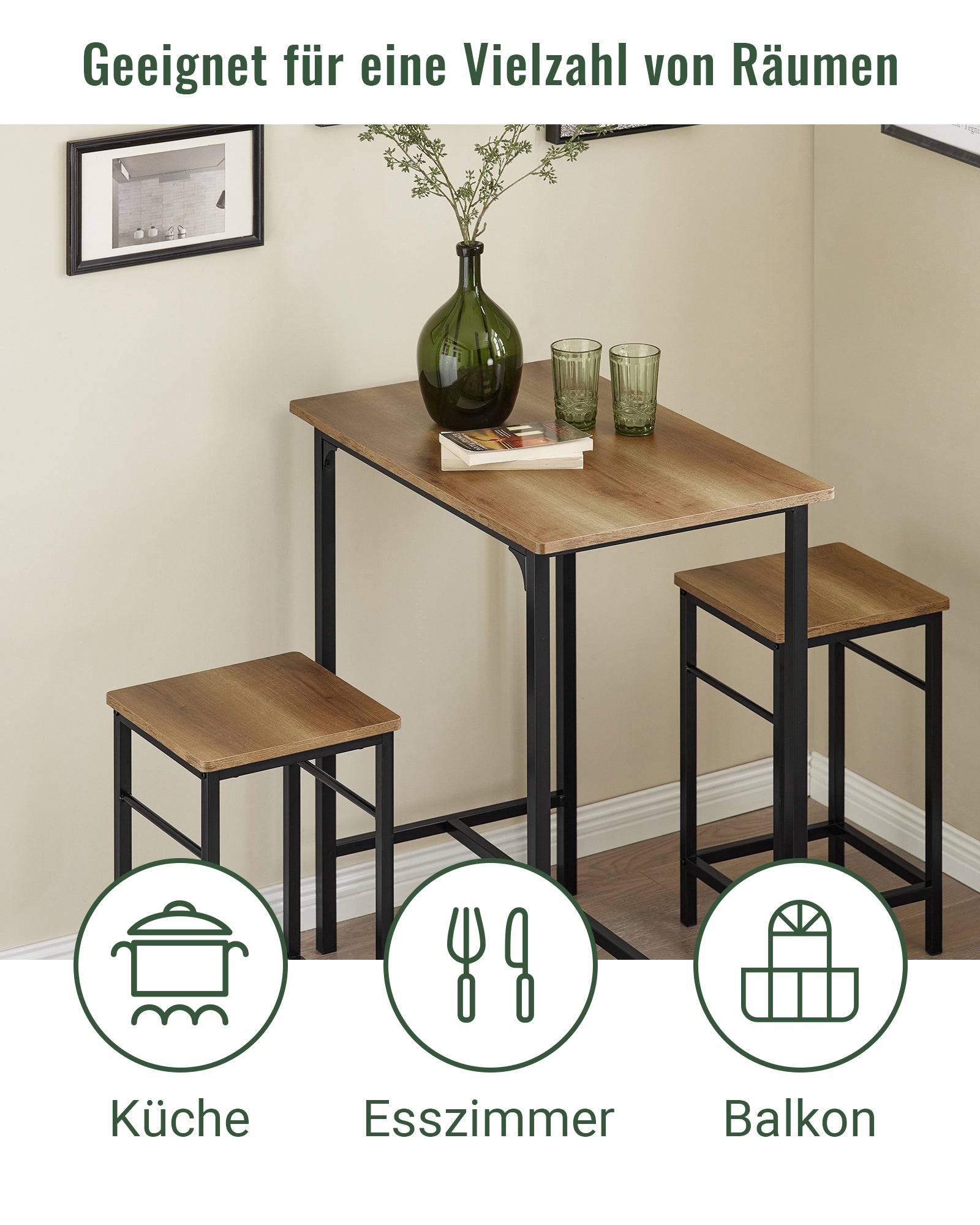 SoBuy | Bartisch mit 2 Hockern | Bartisch set | 3-teilig Bistrotisch | Vintage | OGT10-PF