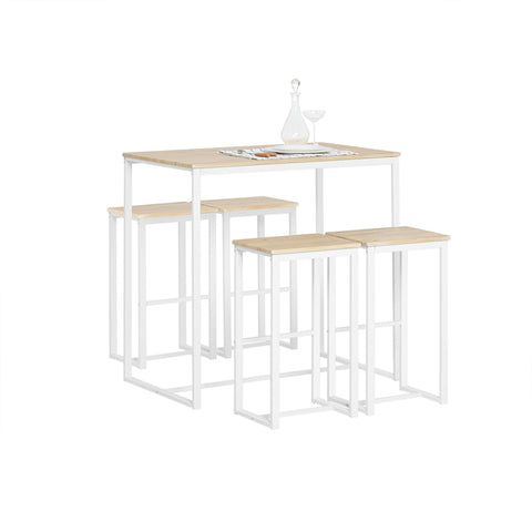 Sobuy | Bart stůl se 4 stoličkami | Bartisch set | Stojící stůl | 5 dílů | Bílá příroda | OGT15-WN