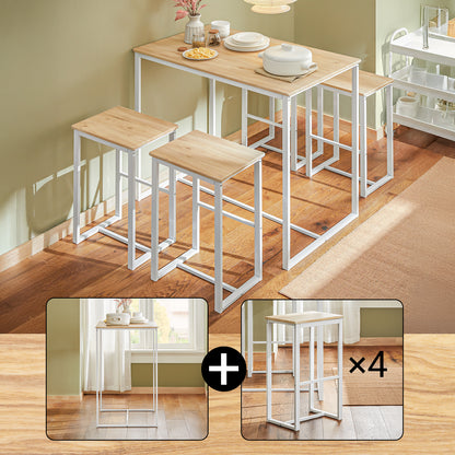 SoBuy | Bartisch mit 4 Hockern | Bartisch set | Stehtisch | 5-teilig | weiß-natur | OGT15-WN