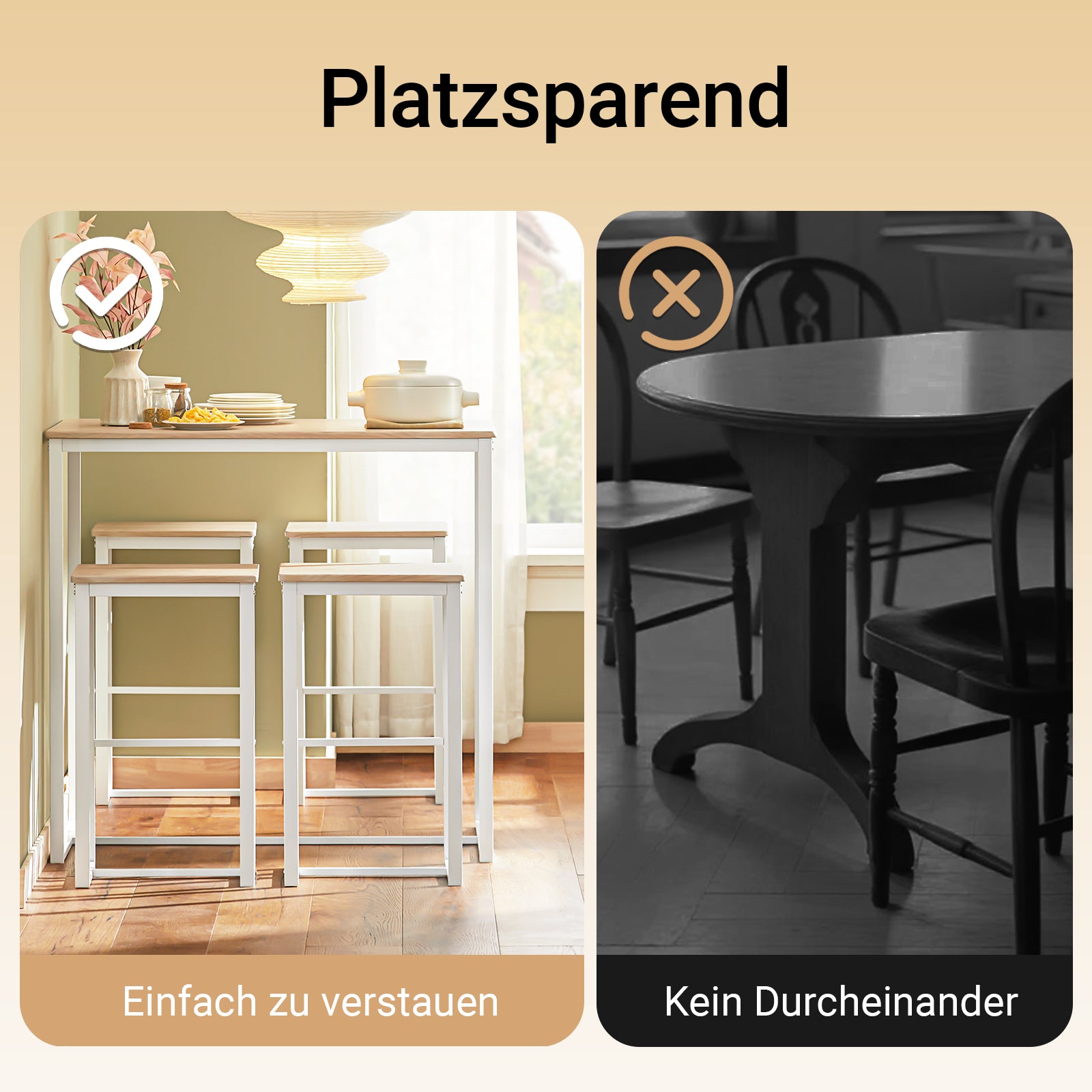 SoBuy | Bartisch mit 4 Hockern | Bartisch set | Stehtisch | 5-teilig | weiß-natur | OGT15-WN