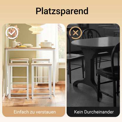 SoBuy | Bartisch mit 4 Hockern | Bartisch set | Stehtisch | 5-teilig | weiß-natur | OGT15-WN