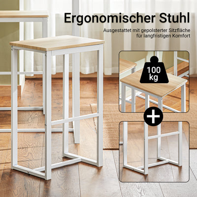 SoBuy | Bartisch mit 4 Hockern | Bartisch set | Stehtisch | 5-teilig | weiß-natur | OGT15-WN