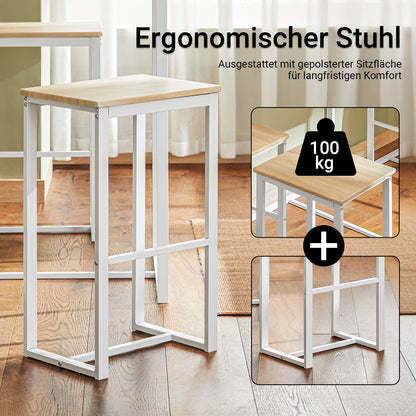 SoBuy | Bartisch mit 4 Hockern | Bartisch set | Stehtisch | 5-teilig | weiß-natur | OGT15-WN