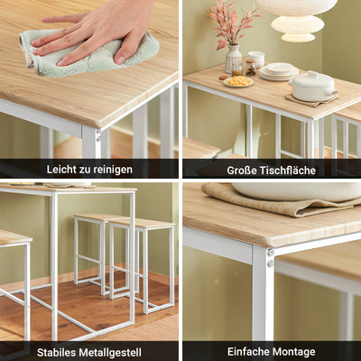 SoBuy | Bartisch mit 4 Hockern | Bartisch set | Stehtisch | 5-teilig | weiß-natur | OGT15-WN