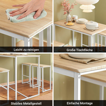 SoBuy | Bartisch mit 4 Hockern | Bartisch set | Stehtisch | 5-teilig | weiß-natur | OGT15-WN