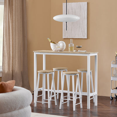 SoBuy | 5-teilig Bartisch mit 4 Stühlen | Esstisch set | Stehtisch | Weiß-Natur | OGT22-WN