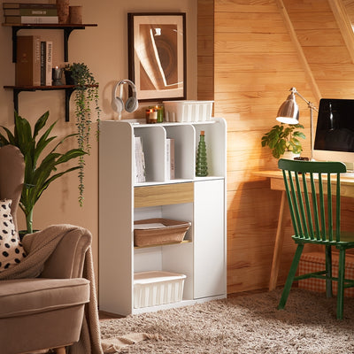 SoBuy | Bücherregal mit Schubladen | Aufbewahrungsregal | Standregal Weiß | STR11-WN