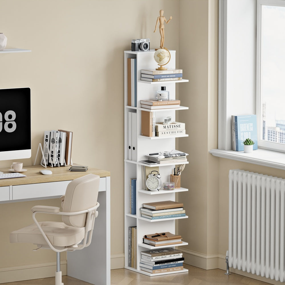 SoBuy | Regale & Bücherregale | Schmales Bücherregal Weiß mit 7 Fächern | Weiß | STR14-H-W
