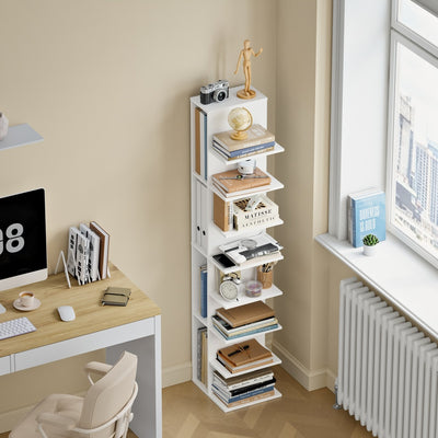 SoBuy | Regale & Bücherregale | Schmales Bücherregal Weiß mit 7 Fächern | Weiß | STR14-H-W