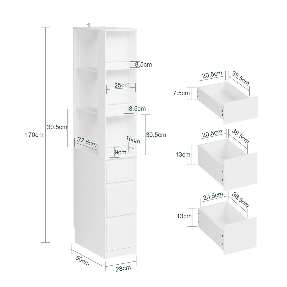SoBuy Bücherregal Schmal für Nische & kleine Räume Weiß 28×50×170 cm STR15-W