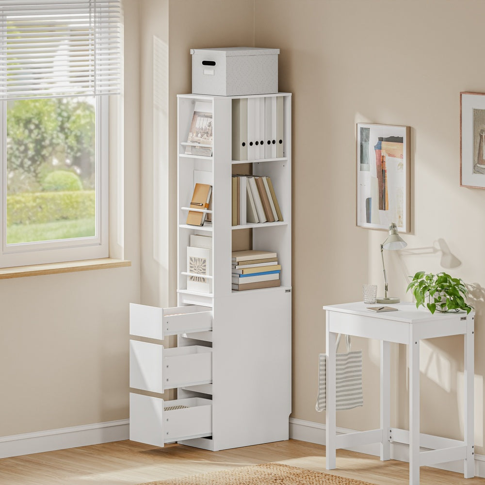 SoBuy Bücherregal Schmal für Nische & kleine Räume Weiß 28×50×170 cm STR15-W