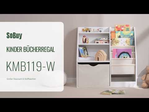 SoBuy | Montessori Bücherregal Kinder | Kinderregal mit Stofftaschen | Weiß | KMB119-W