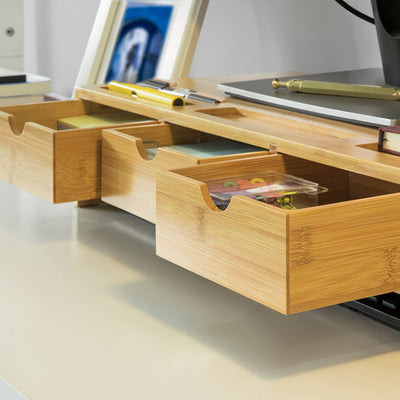 Vorverkauf | SoBuy | Monitorerhöhung | Monitorständer mit 3 Schubladen | Bambus | BBF03-N