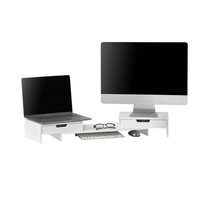 SoBuy | Design Monitorerhöhung für 2 Monitore | Monitorständer mit 2 Schubladen | Bambus | BBF04-W