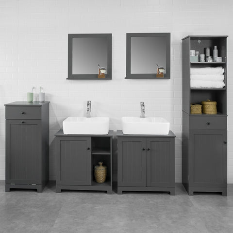 Sobuy | Dřezová skříňka | Koupelnová skříňka tmavě šedá | Landhaus | BZR18 DG