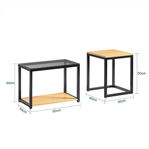 SoBuy | 2-tlg. Satztisch Set | Couchtisch mit Glas | Beistelltisch Set | FBT35-SCH