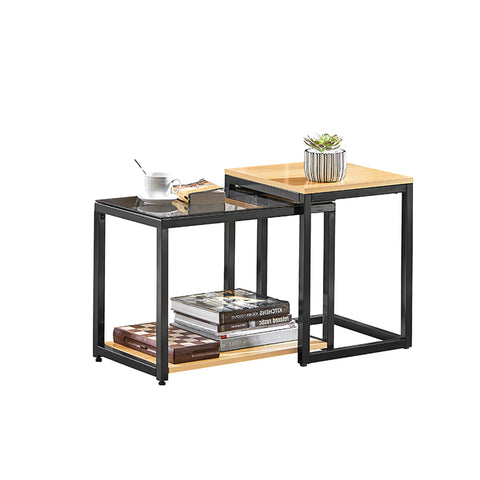 SoBuy | 2-tlg. Satztisch Set | Couchtisch mit Glas | Beistelltisch Set | FBT35-SCH