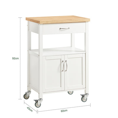 SoBuy | Servierwagen | aus Kautschukholz | Weiß-Natur | 60x92x45cm | FKW22-WN