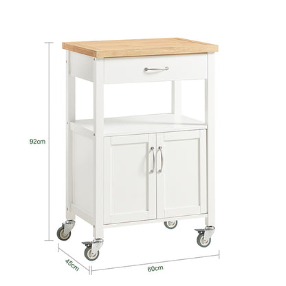 SoBuy | Servierwagen | aus Kautschukholz | Weiß-Natur | 60x92x45cm | FKW22-WN